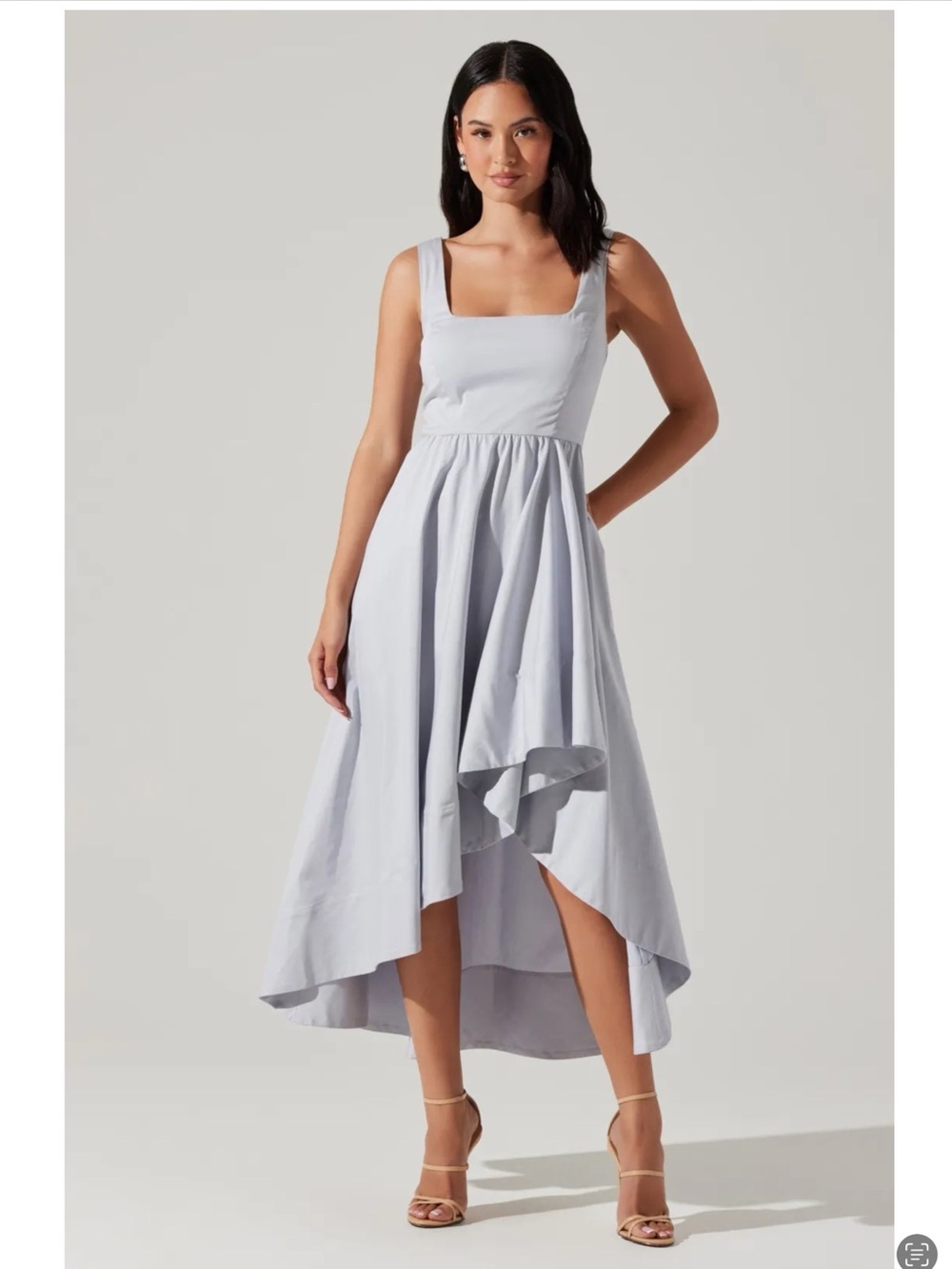 ASTR Sleeveless Square Neck High-Low Dress in Light Gray